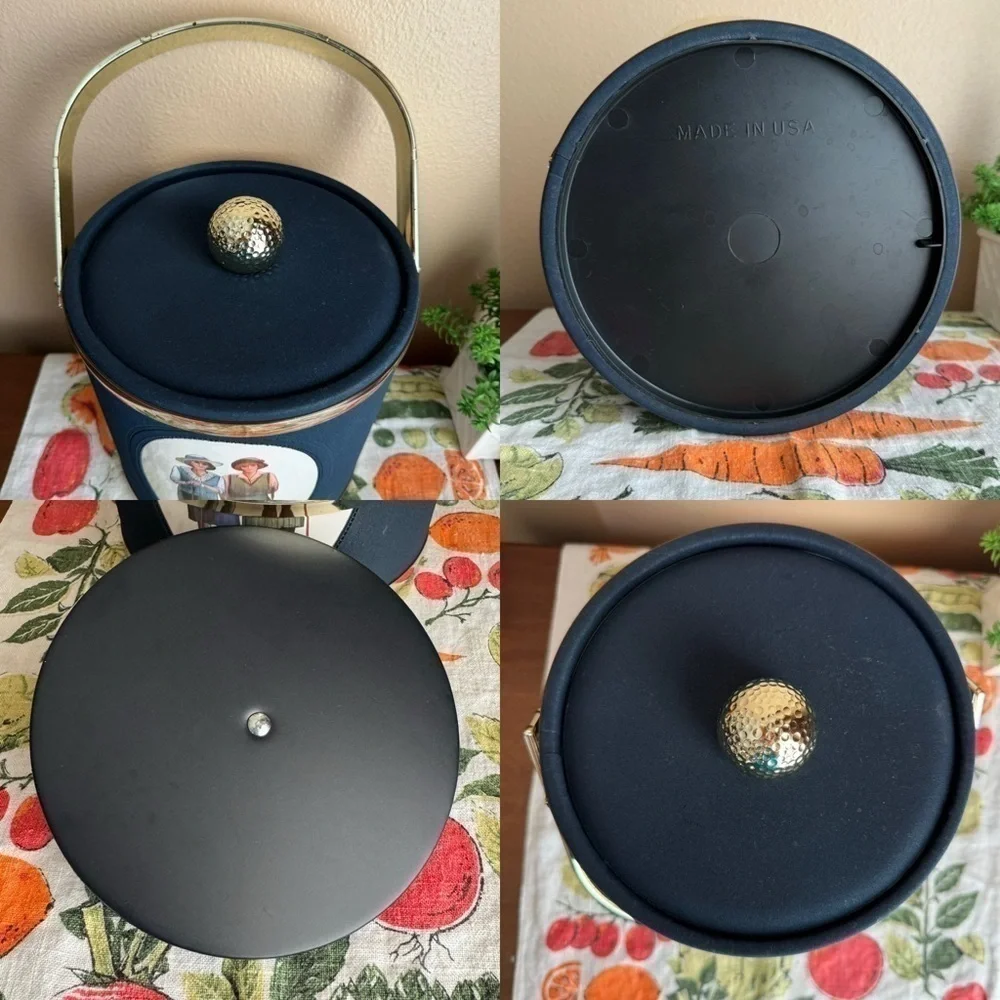 Vintage style lady golfer navy ice bucket with lid